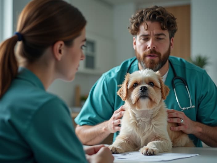 Person consulting with a vet about a dog's potential allergy