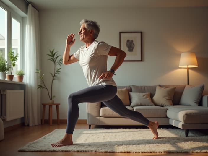 Person doing a simple exercise routine at home