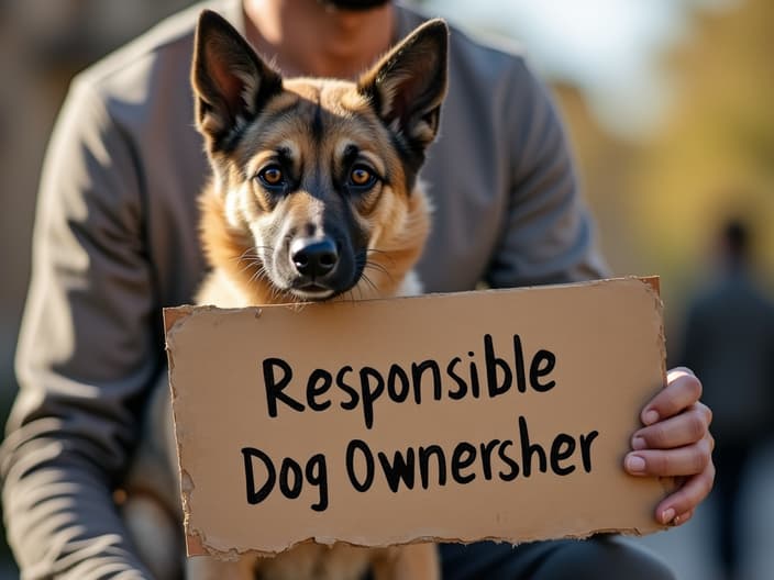 Person holding a sign promoting responsible dog ownership