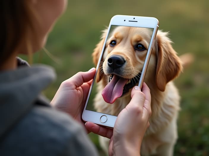 Person holding a smartphone with a dog care app open