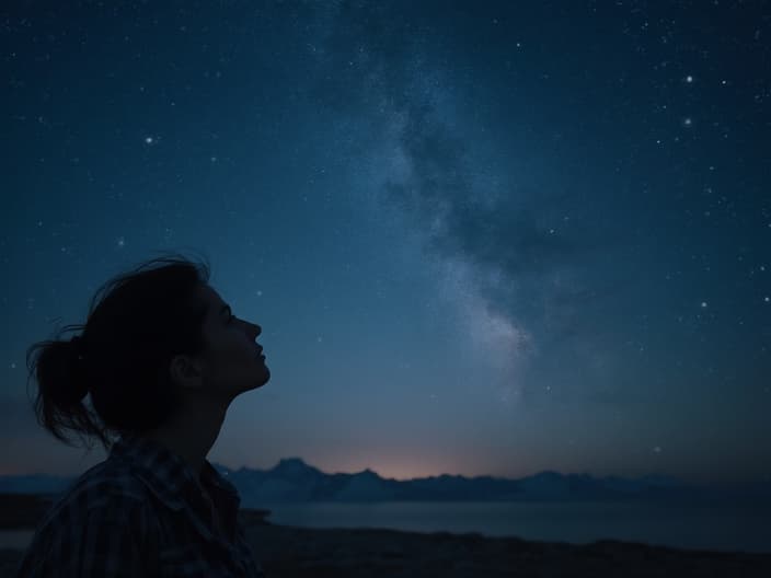 Person looking at a starry sky, dreamy expression