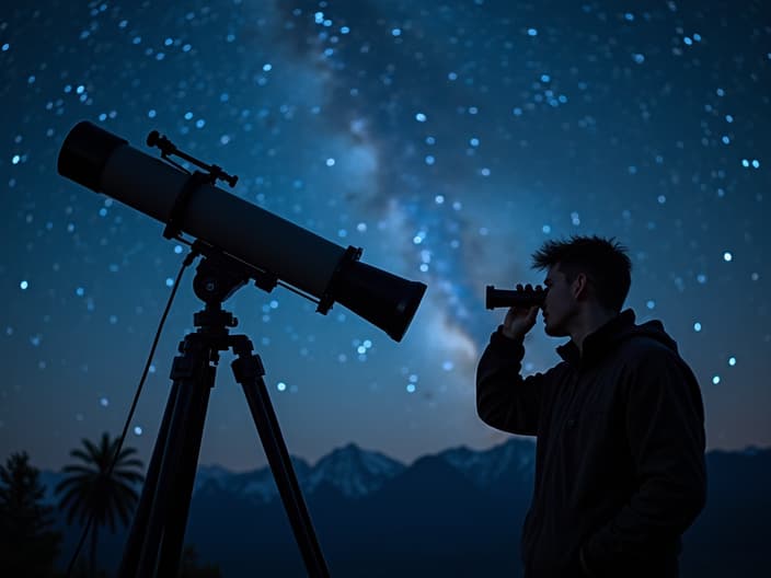 Person looking through a telescope at a starry night sky