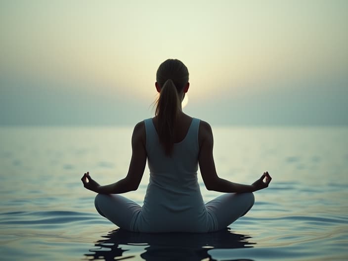 Person meditating with a calm background, studio photography