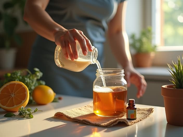 Person mixing essential oils to make homemade cleaning products