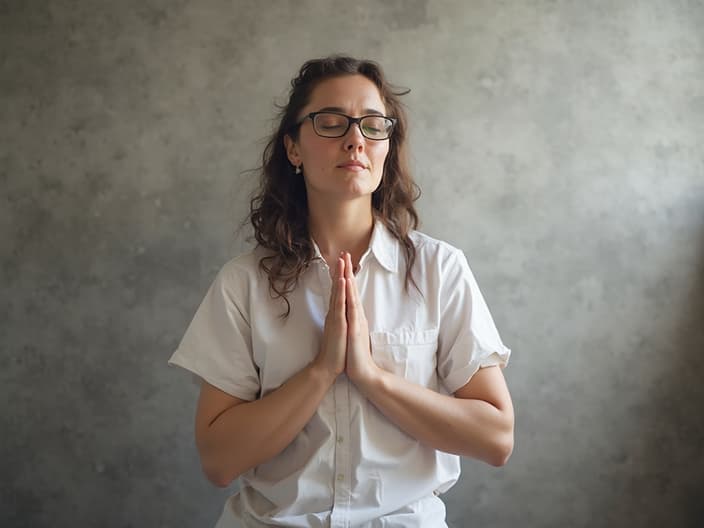 Person practicing deep breathing exercises before an exam