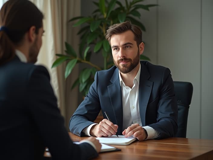 Person preparing for a job interview with notes and a mirror