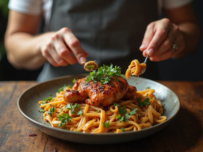 Person repurposing leftovers into new dishes or meals