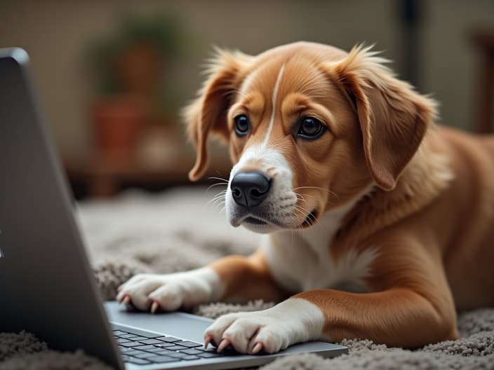 Person researching dog-friendly hotels online