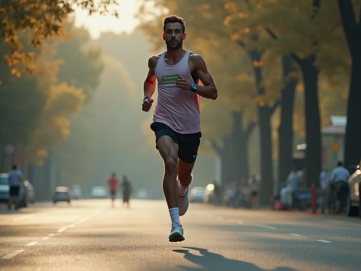 Person running and walking, trainer explaining mood benefits