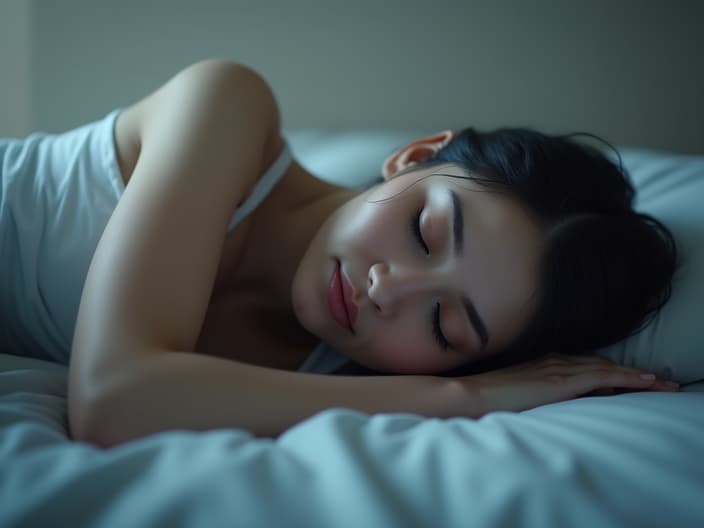 Person sleeping peacefully with a calm background, soft focus studio shot