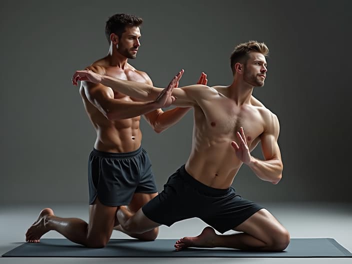 Person stretching after workout, trainer explaining stretching techniques