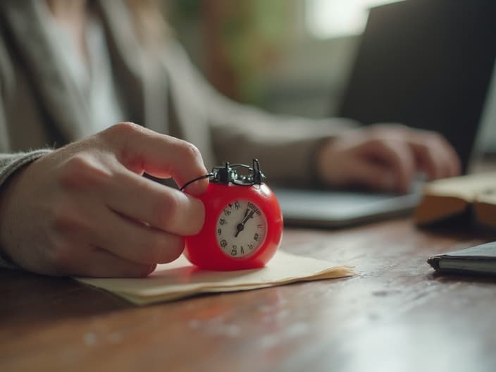 Person using a Pomodoro timer while studying at a desk