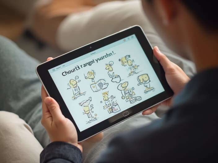 Person using a language learning app on a tablet