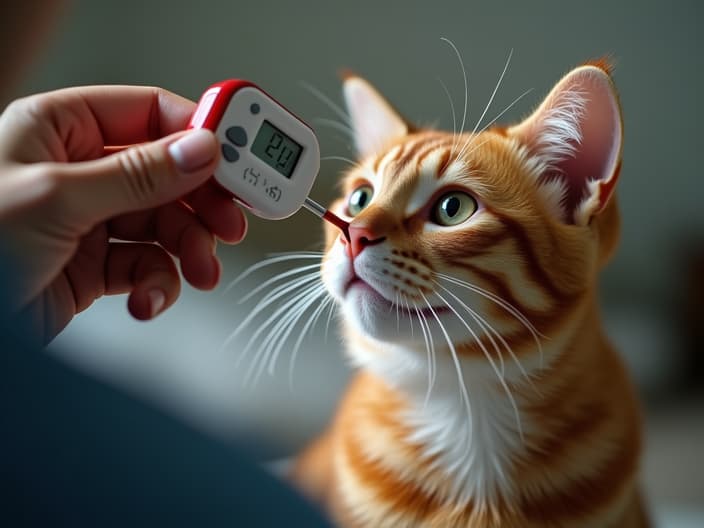 Person using a thermometer to check a cat's temperature