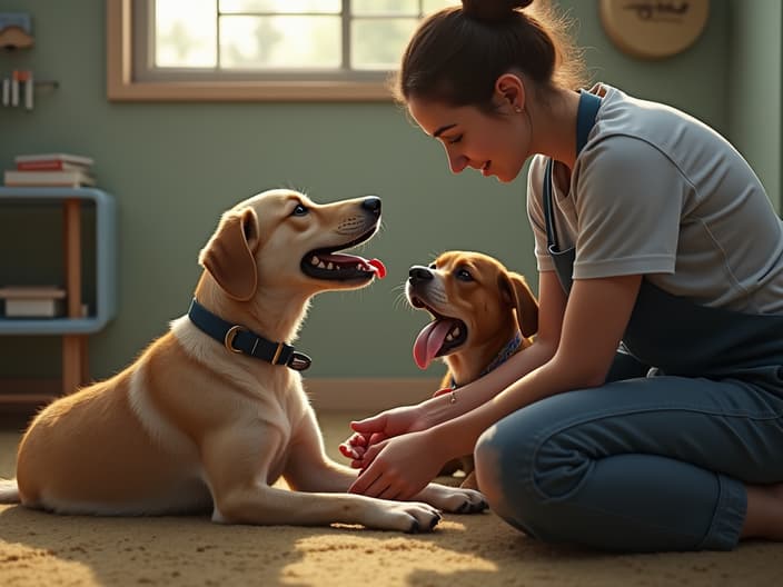 Person volunteering at a dog shelter, interacting with dogs