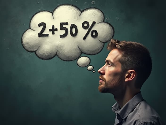 Person with thought bubble showing mental math calculations for percentages