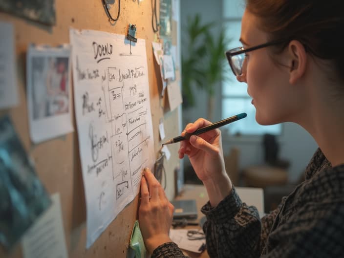 Person writing goals on a vision board, looking motivated