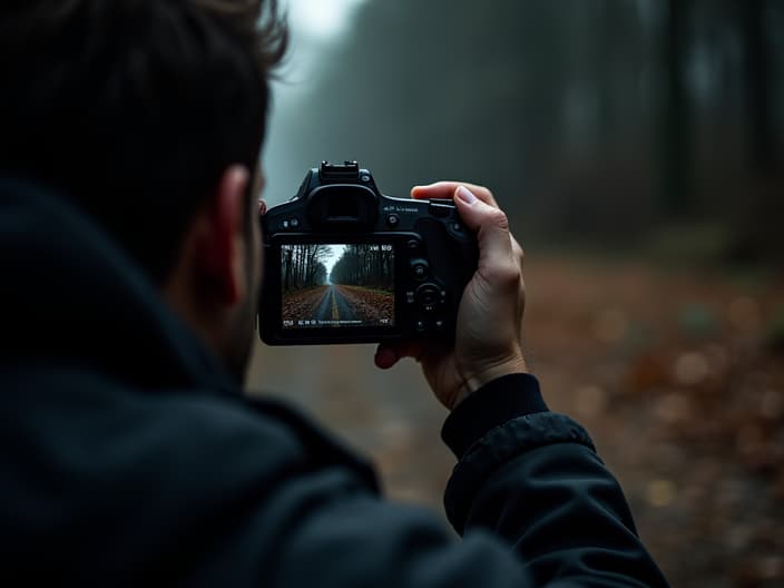 Photographer taking a photo in low light conditions with proper exposure settings