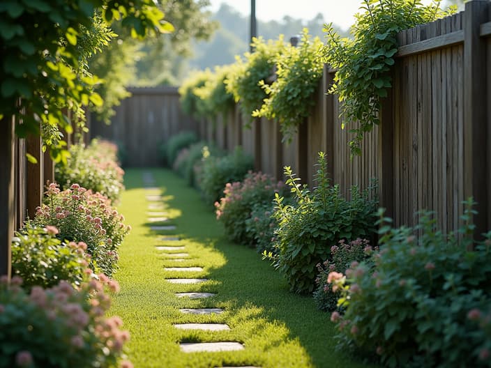 Planting along fences, privacy and beauty, outdoor setting with studio lighting