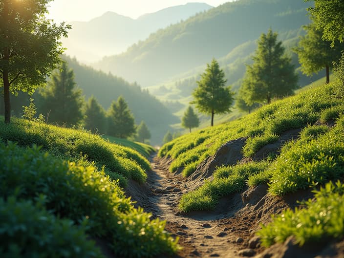 Planting on slopes, erosion control and beauty, outdoor setting with studio lighting