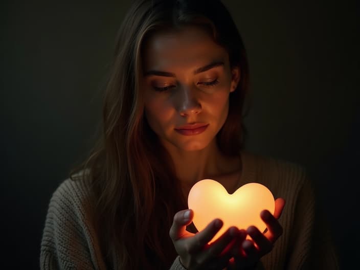 Poignant studio portrait of a person holding a symbolic object, soft light symbolizing hope