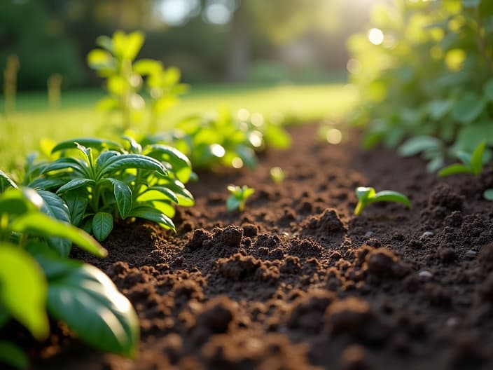 Post-season soil care techniques, garden bed preparation, outdoor scene with studio lighting