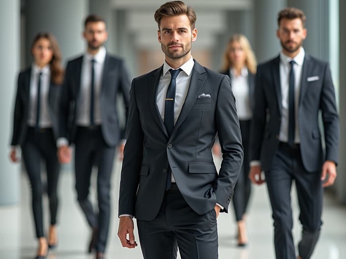 Professional office wear, business casual outfits, corporate setting