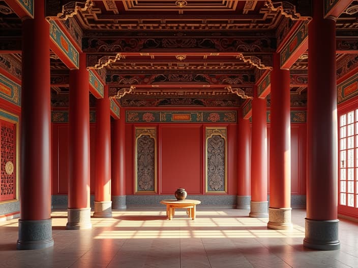 Professional studio set of Ming Dynasty imperial palace, grand architecture, intricate carvings and decorations