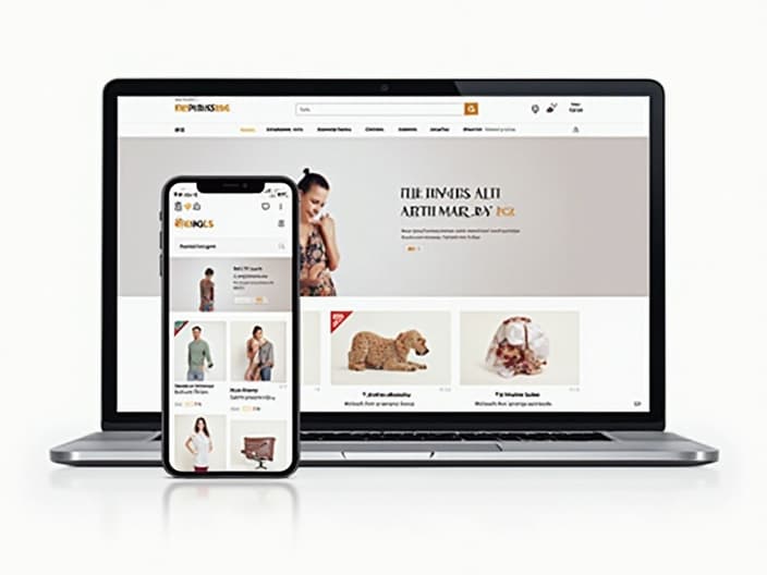 Responsive website design for e-commerce, various mobile devices showing optimized layout