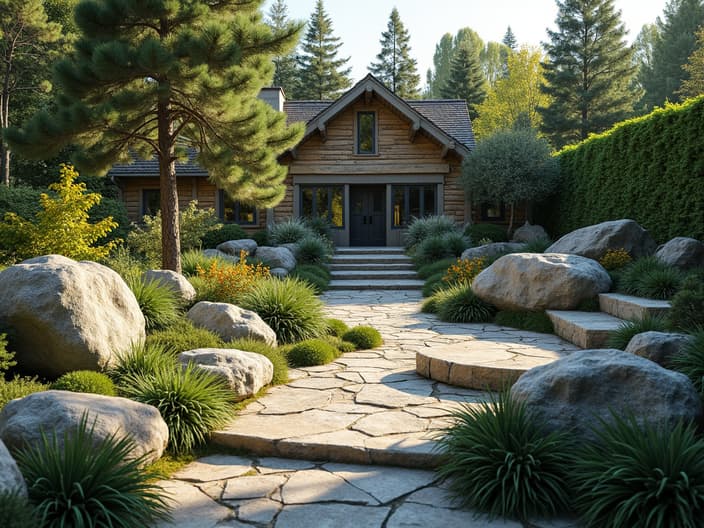 Rock garden design and construction techniques, outdoor setting with studio lighting