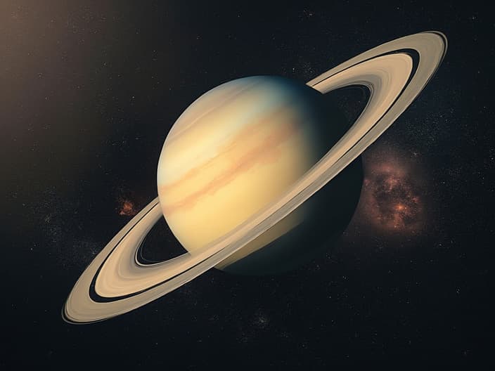 Saturn otoczony mgławicą z symbolami zodiaku, kosmiczne oświetlenie studyjne