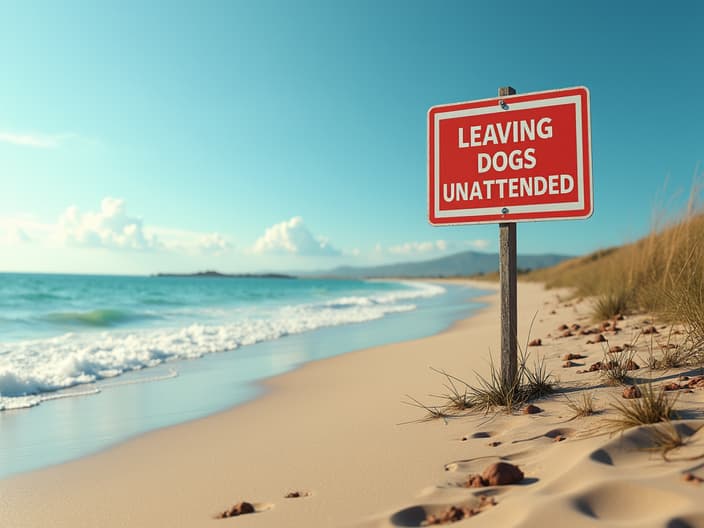 Sign warning against leaving dogs unattended on the beach