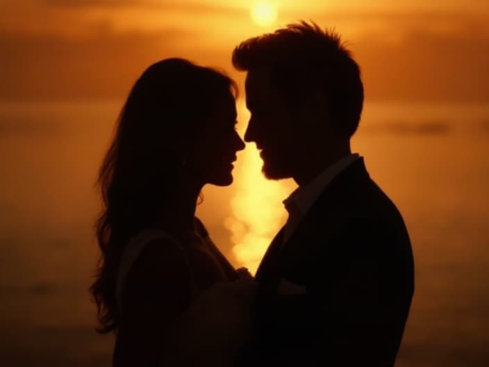 Silhouette of a couple in an intimate pose, artistic lighting