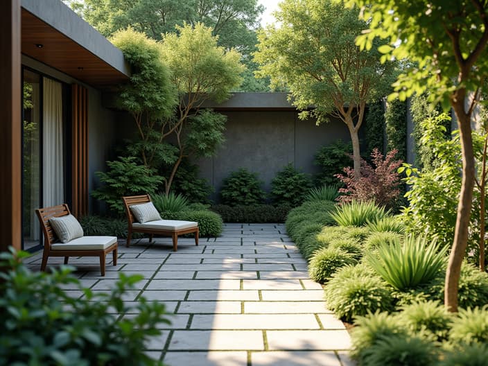 Small garden design ideas, layout and plant selection, outdoor setting with studio lighting