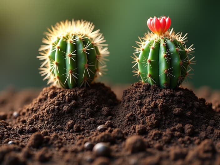 Soil types for cactus gardening, comparison shot, studio lighting