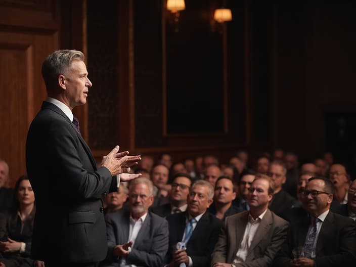 Speaker confidently addressing audience questions during a Q&A session