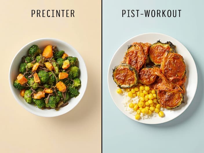 Split image showing pre-workout and post-workout meals for cardio exercise