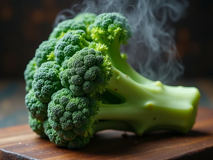 Steaming broccoli, vibrant green color preserved