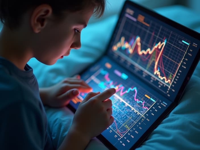 Student analyzing a function graph on a digital tablet, with colorful points and lines