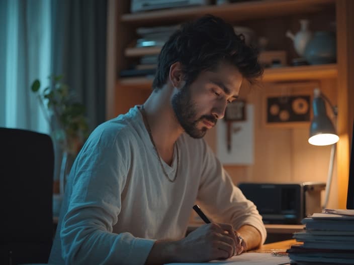 Student in a distraction-free study environment, fully focused on work