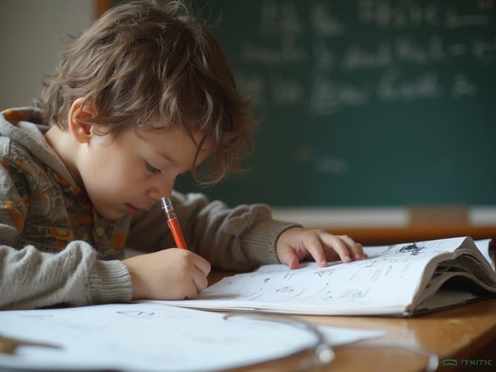 Student studying math textbooks and solving practice problems