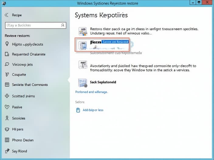 Studio photo of Windows System Restore interface with restore point selection