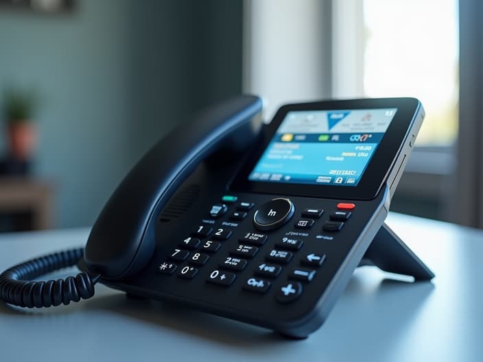 Studio photo of a cordless DECT phone with router integration and setup instructions