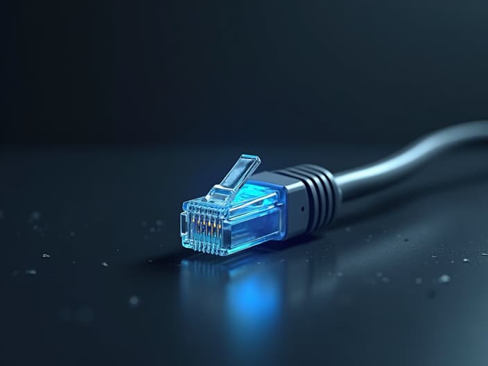 Studio photo of a disconnected network cable with a 'no internet' symbol nearby