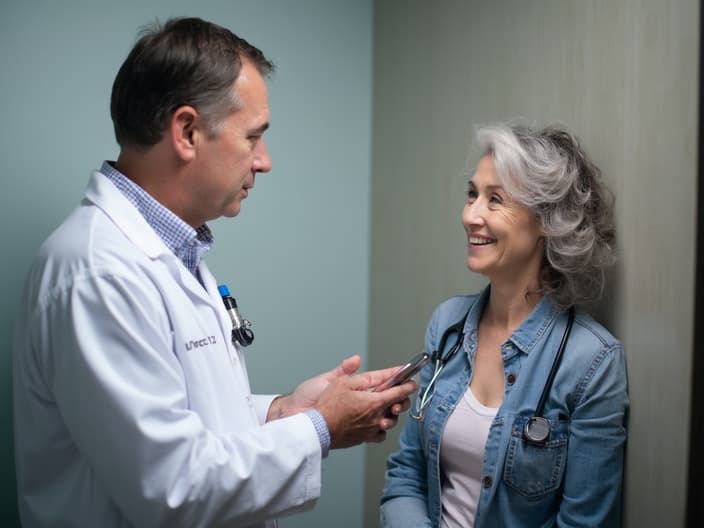 Studio photo of a rheumatologist discussing treatment options with a patient