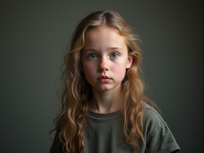 Studio portrait of Greta Thunberg, determined pose, casual attire, global warming backdrop, soft lighting