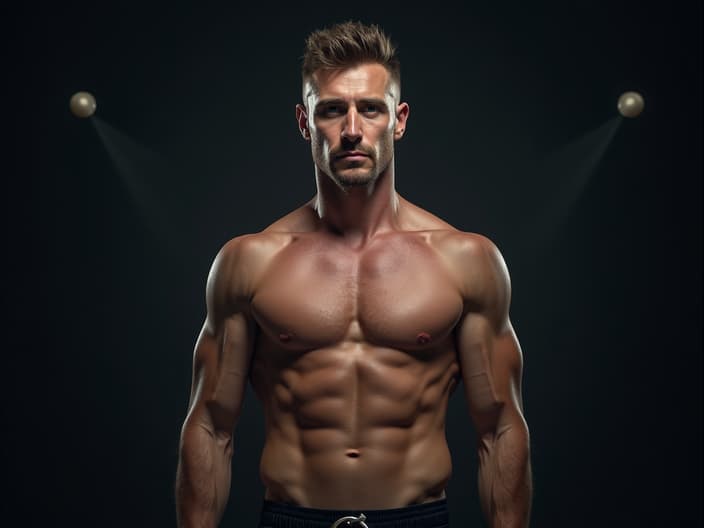 Studio portrait of Sergey Bubka, pole vault pose, pole vault backdrop, cinematic lighting