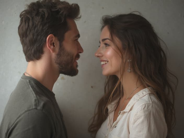 Studio portrait of a couple engaged in open and positive communication