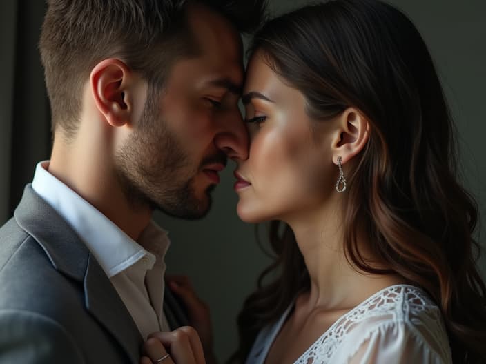 Studio portrait of a couple in a difficult situation, symbolizing the complexity of relationships