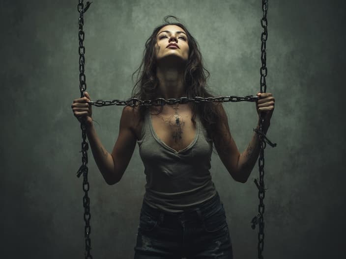 Studio portrait of a person breaking free from chains representing procrastination